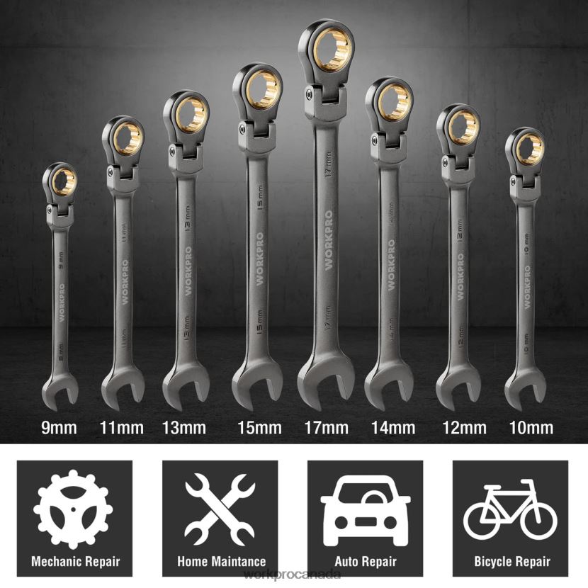 Useful WORKPRO 8 Pcs Flex-Head Ratcheting Combination Wrench Set with Organizer Bag Tool ZNRDXV86