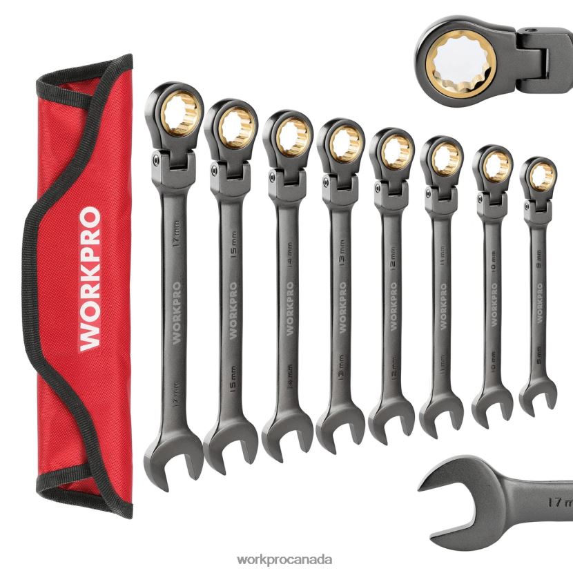 Useful WORKPRO 8 Pcs Flex-Head Ratcheting Combination Wrench Set with Organizer Bag Tool ZNRDXV86
