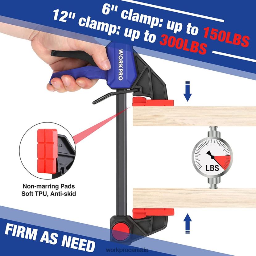 New WORKPRO Bar Clamps for Woodworking, 150/300lbs CAP Tool ZNRDXV121