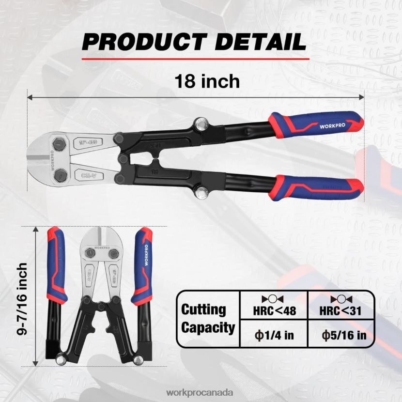 New WORKPRO 14/18 Inch Bolt Cutter, Tri-Material Handle with Comfort Grip Tool ZNRDXV156