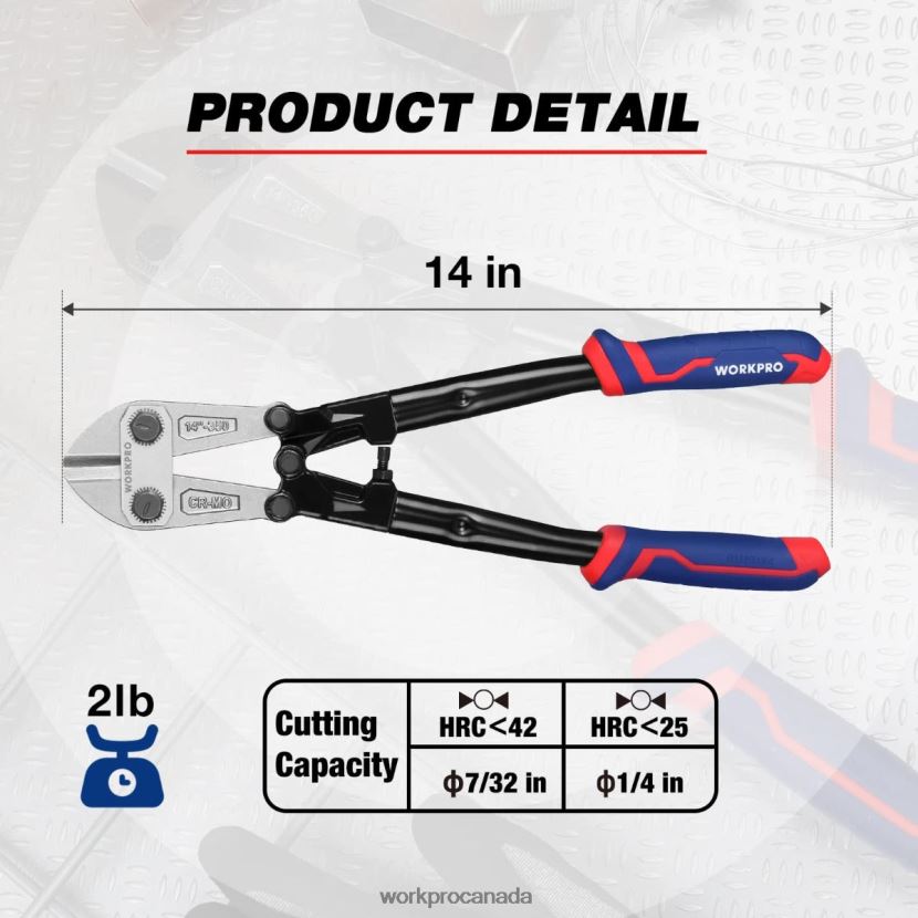 New WORKPRO 14/18 Inch Bolt Cutter, Tri-Material Handle with Comfort Grip Tool ZNRDXV156