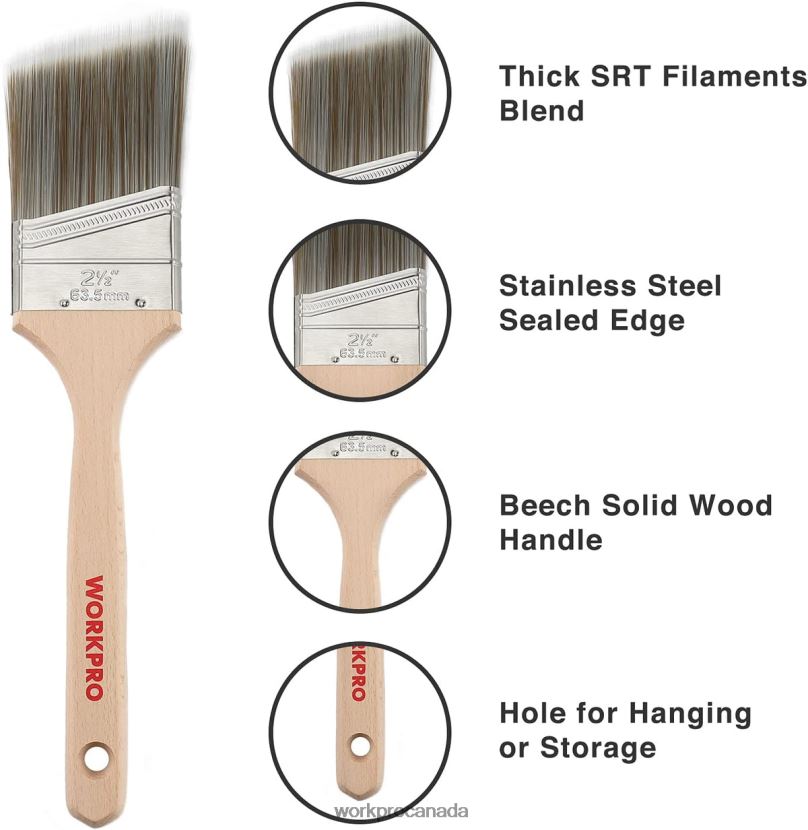 Morden WORKPRO Paint Brushes Set, 5 Pcs Professional Flat and Angle Sash Paint Brush with Wood Handle Tool ZNRDXV151