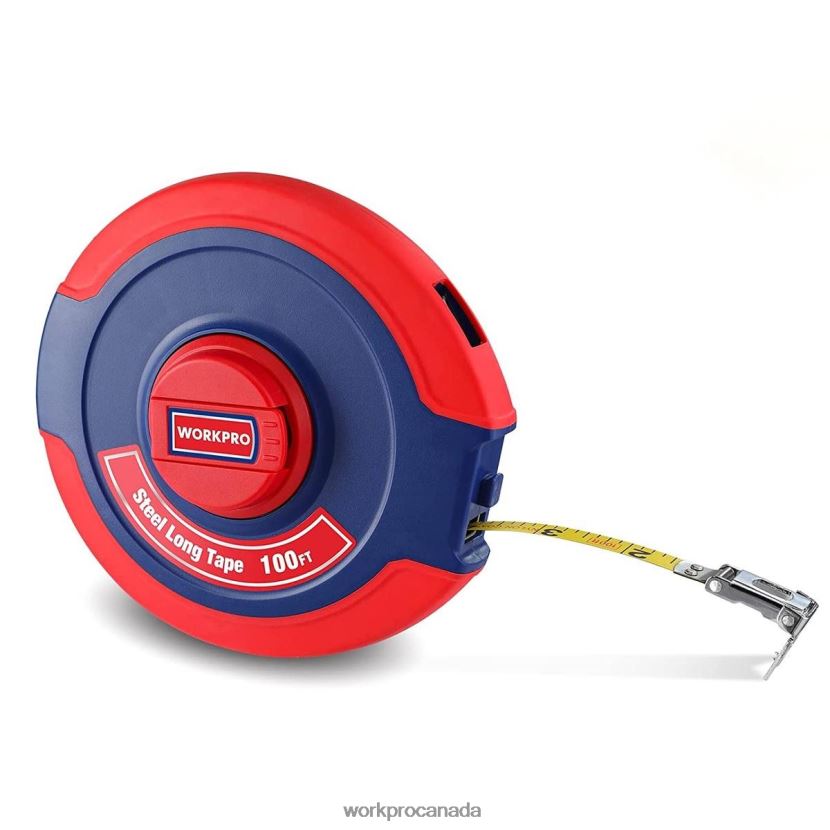 New WORKPRO 100 FT Tape Measure, Closed Reel Steel Long Tape with Foldable Handle, Shock-Resistant Case Tool ZNRDXV106