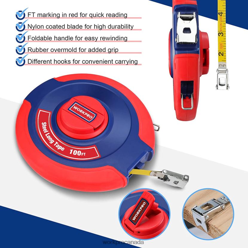 New WORKPRO 100 FT Tape Measure, Closed Reel Steel Long Tape with Foldable Handle, Shock-Resistant Case Tool ZNRDXV106