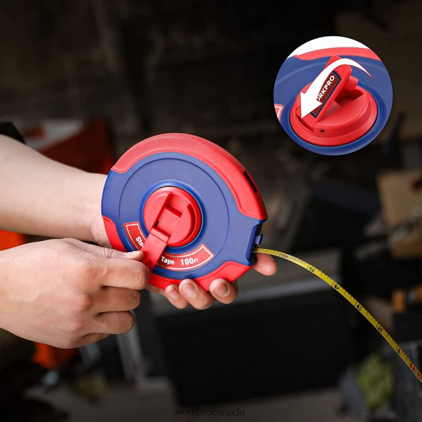 New WORKPRO 100 FT Tape Measure, Closed Reel Steel Long Tape with Foldable Handle, Shock-Resistant Case Tool ZNRDXV106