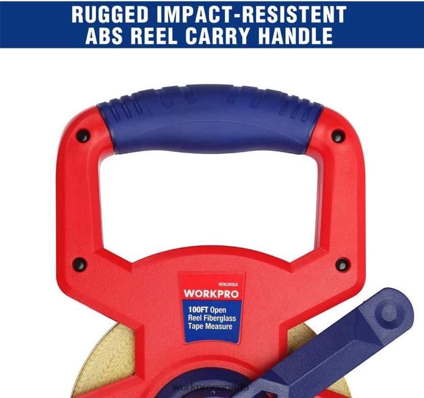 New WORKPRO Open Reel Tape Measure with Double Nylon Coated Fiberglass Blade, 100 Feet Tool ZNRDXV109