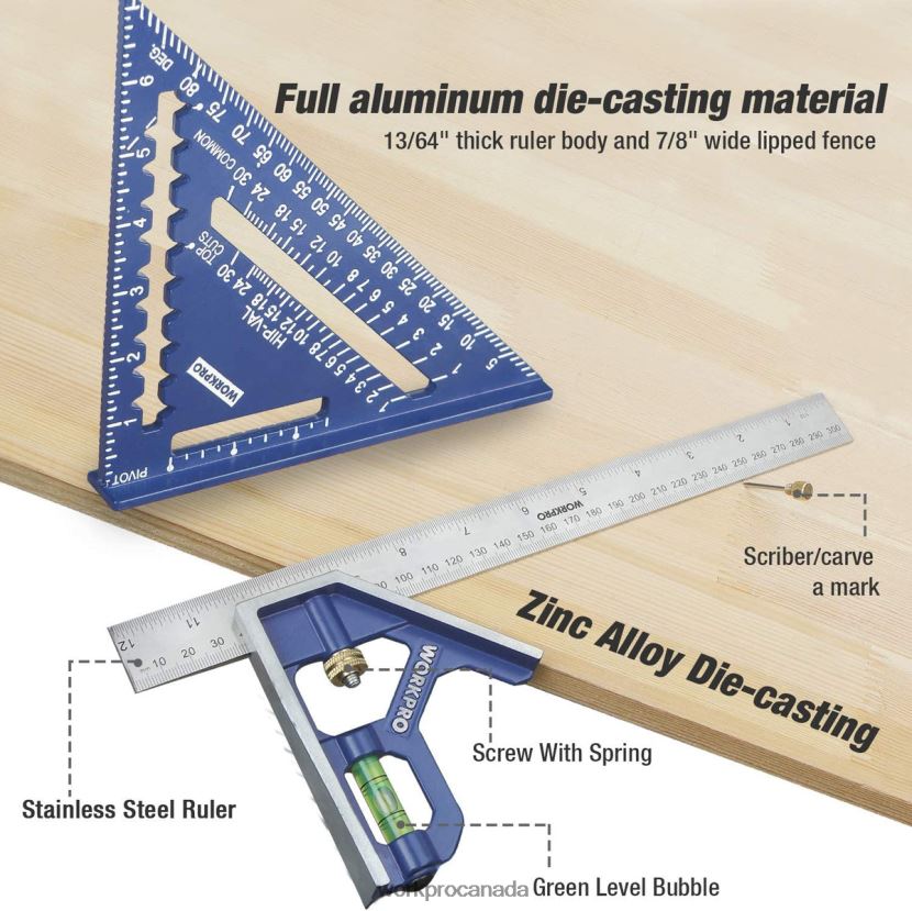 Useful WORKPRO Rafter Square and Combination Square Tool Set Tool ZNRDXV104