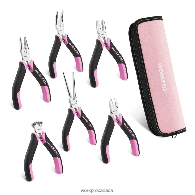 Pink WORKPRO 6 Pcs Mini Pliers Set with Pouch Tool ZNRDXV65