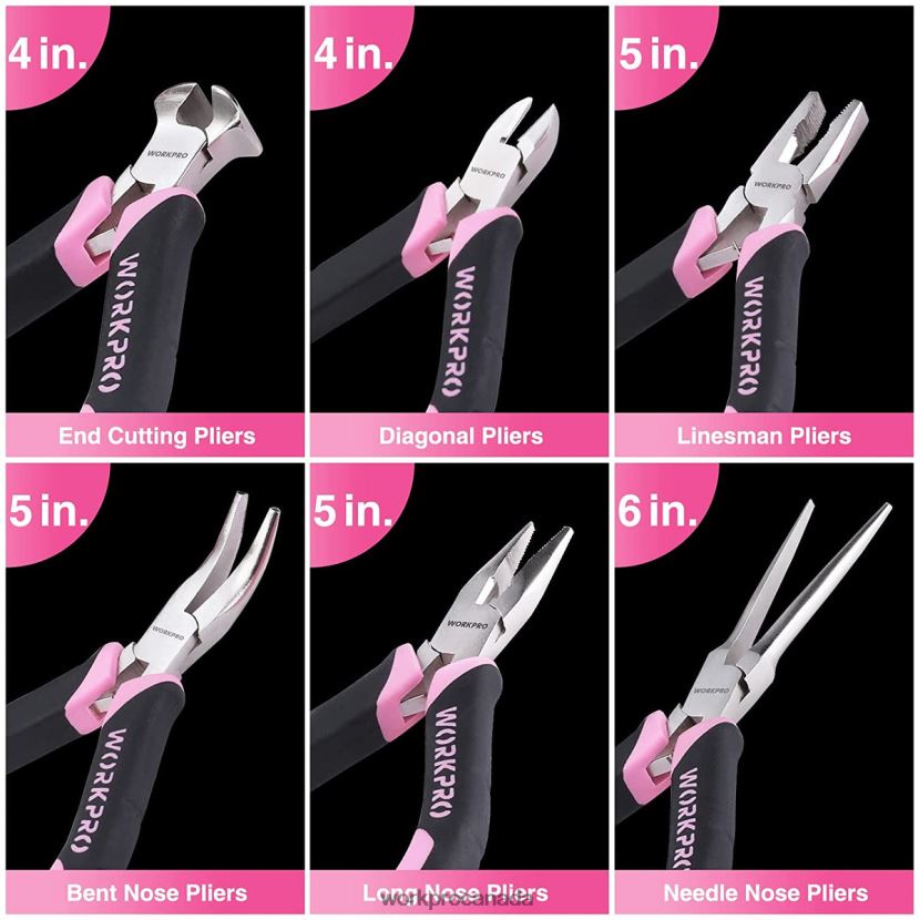 Pink WORKPRO 6 Pcs Mini Pliers Set with Pouch Tool ZNRDXV65