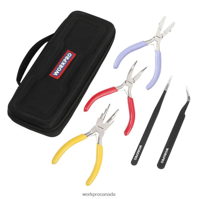 Useful WORKPRO 5 Pcs Jewelry Pliers, Jewelry Tools Includes 6 IN 1 Wire Loop Pliers, Nylon Nose Pliers, Bent Nose Pliers, Pointed Tweezers, Curved Tweezers Tool ZNRDXV75