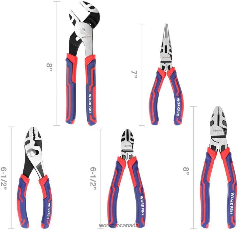 Useful WORKPRO 5 Pcs Premium Cr-V Construction Pliers Set with Storage Pouch Tool ZNRDXV66