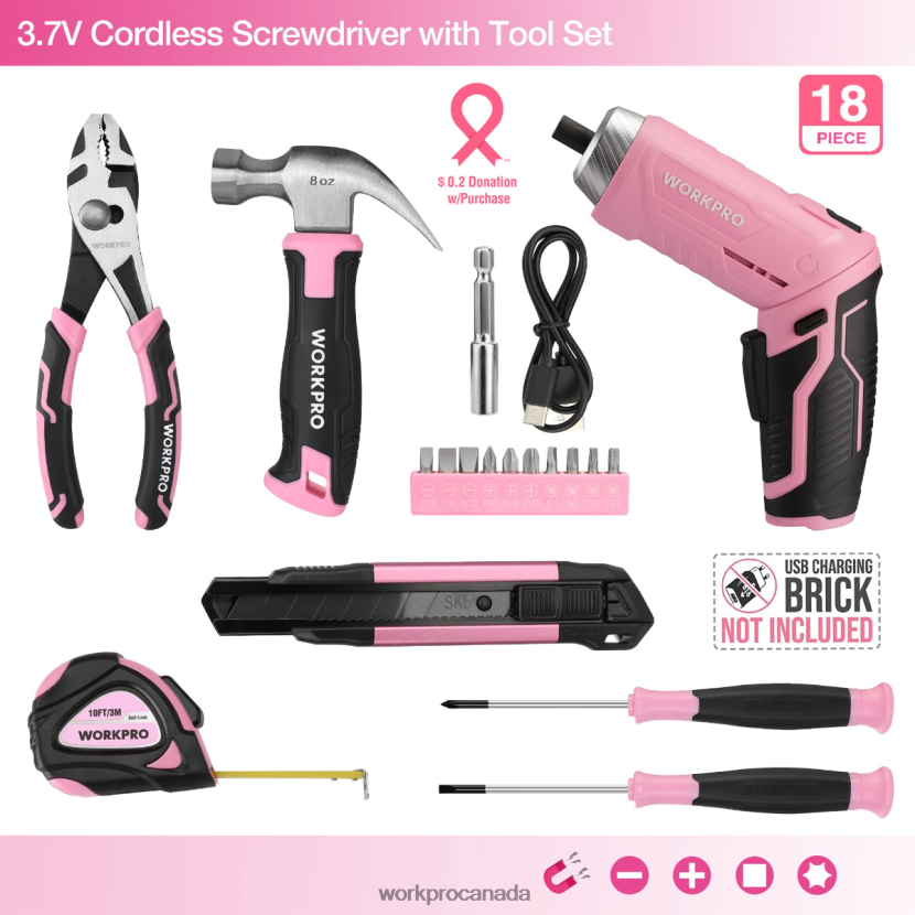 Pink/Blue WORKPRO 18 Pcs General Home Tool Kit Tool ZNRDXV102