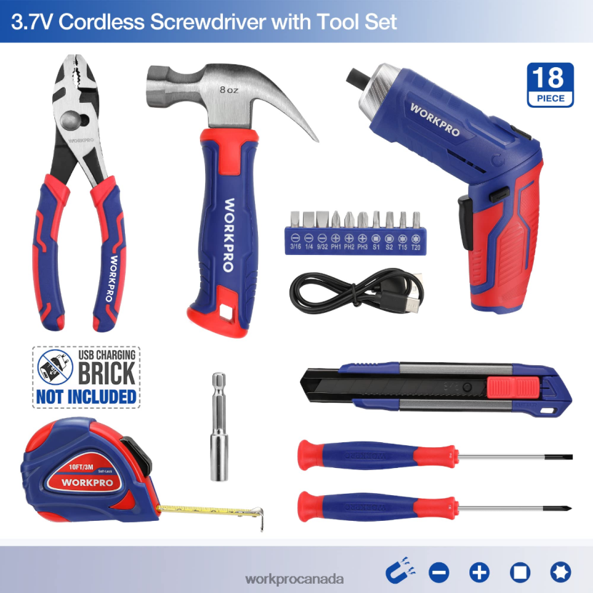 Pink/Blue WORKPRO 18 Pcs General Home Tool Kit Tool ZNRDXV102