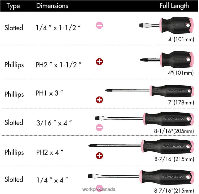 Pink WORKPRO 6 Pcs Magnetic Screwdrivers Set Tool ZNRDXV244