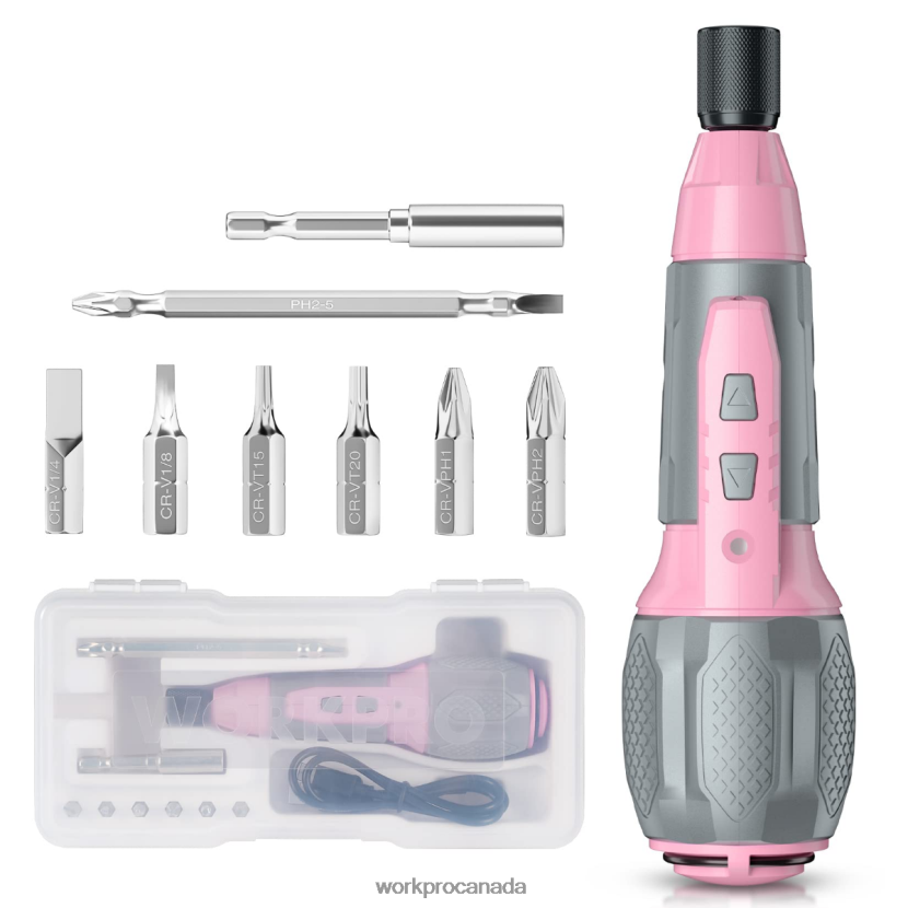 Pink/White WORKPRO Cordless 4V USB Rechargeable Lithium-ion Battery Screwdriver Kit Tool ZNRDXV236