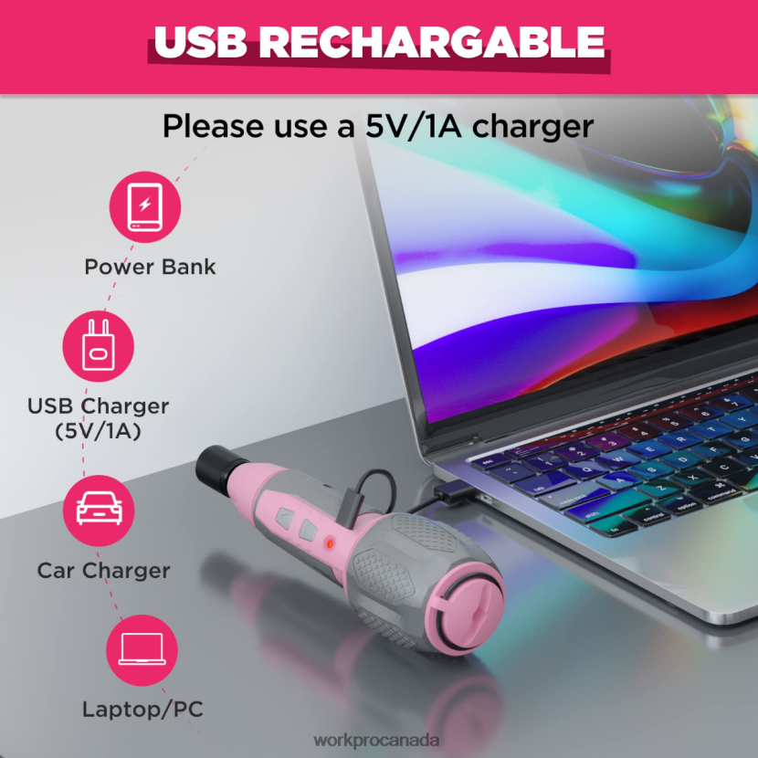 Pink/White WORKPRO Cordless 4V USB Rechargeable Lithium-ion Battery Screwdriver Kit Tool ZNRDXV236