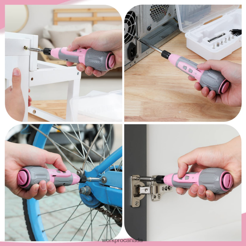 Pink/White WORKPRO Cordless 4V USB Rechargeable Lithium-ion Battery Screwdriver Kit Tool ZNRDXV236