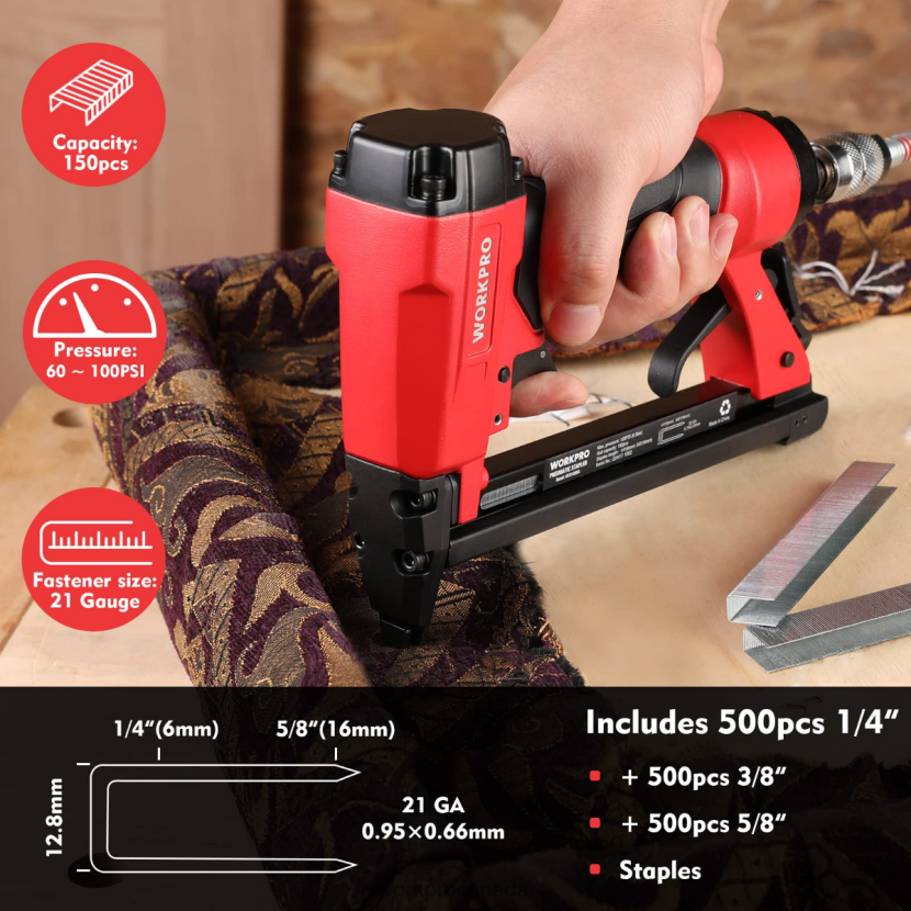 Morden WORKPRO Pneumatic Staple Gun, 8016/7116 Upholstery Stapler Tool ZNRDXV182