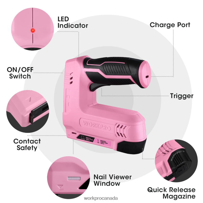 Pink/Gray WORKPRO 3.6V 2.0Ah Battery Powered Electric Cordless 2-in-1 Staple and Nail Gun Tool ZNRDXV265