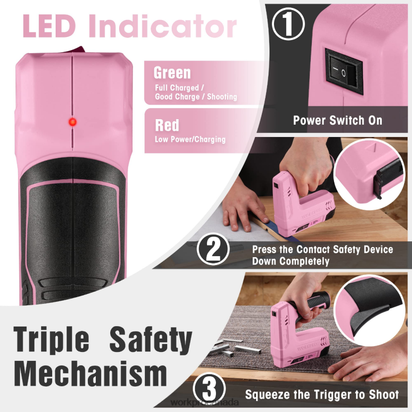 Pink/Gray WORKPRO 3.6V 2.0Ah Battery Powered Electric Cordless 2-in-1 Staple and Nail Gun Tool ZNRDXV265