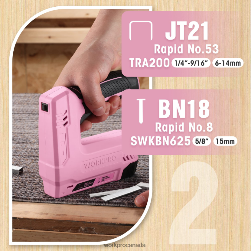 Pink/Gray WORKPRO 3.6V 2.0Ah Battery Powered Electric Cordless 2-in-1 Staple and Nail Gun Tool ZNRDXV265