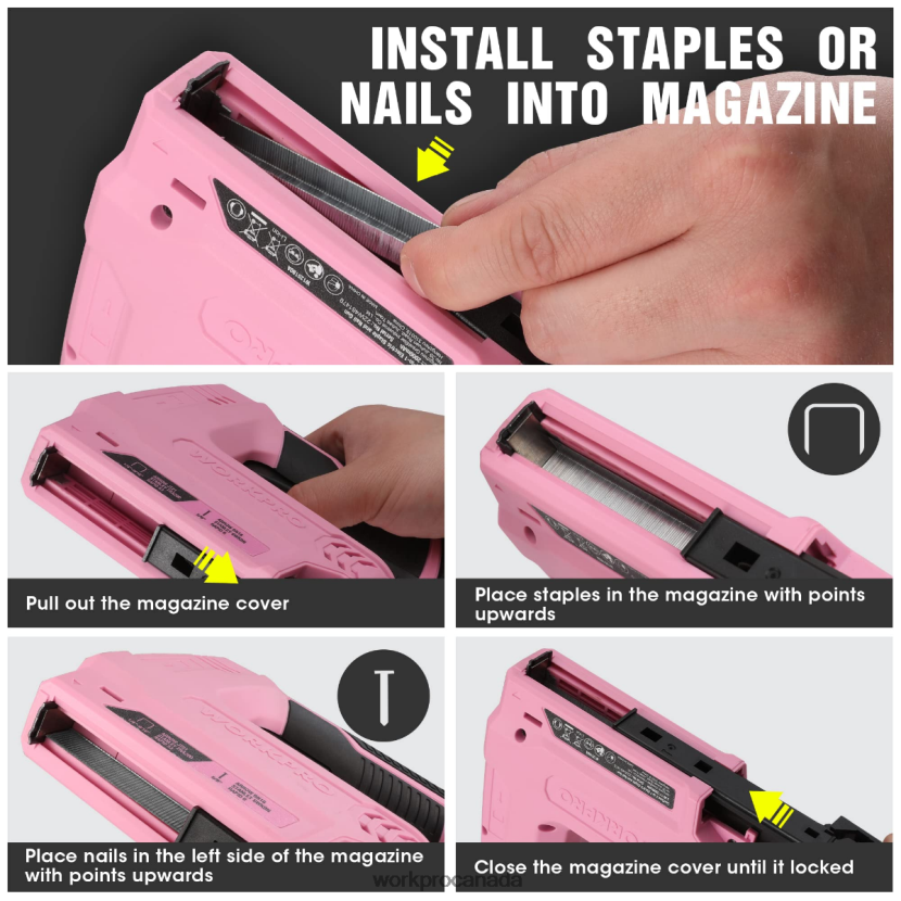 Pink/Gray WORKPRO 3.6V 2.0Ah Battery Powered Electric Cordless 2-in-1 Staple and Nail Gun Tool ZNRDXV265