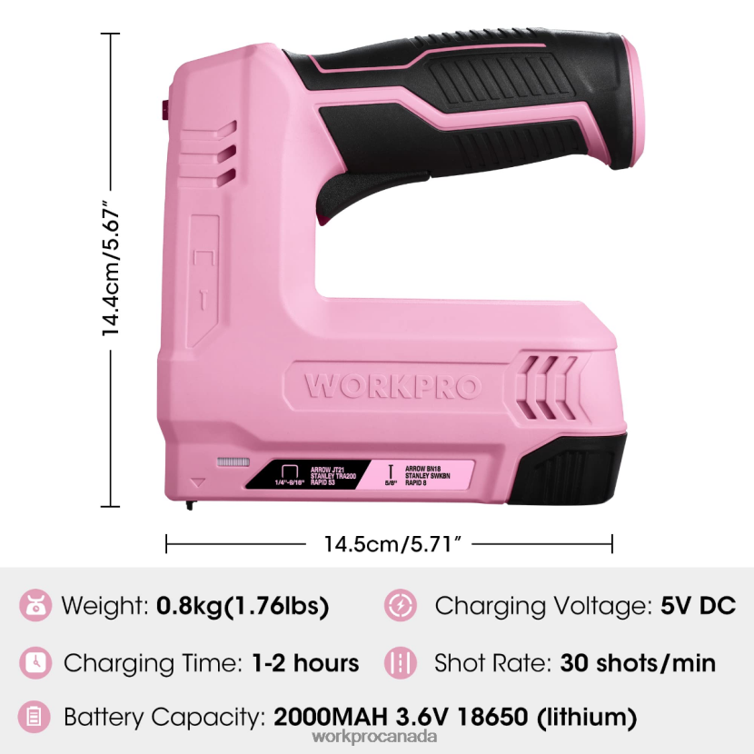 Pink/Gray WORKPRO 3.6V 2.0Ah Battery Powered Electric Cordless 2-in-1 Staple and Nail Gun Tool ZNRDXV265