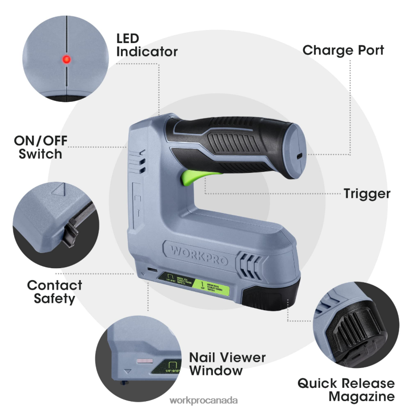 Pink/Gray WORKPRO 3.6V 2.0Ah Battery Powered Electric Cordless 2-in-1 Staple and Nail Gun Tool ZNRDXV265