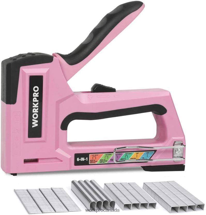 Pink/Grey WORKPRO 6-in-1 Manual Brad Nailer Upholstery Stapler Nail Gun Tool ZNRDXV59