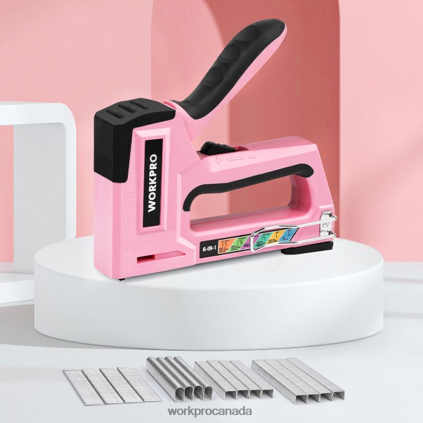 Pink/Grey WORKPRO 6-in-1 Manual Brad Nailer Upholstery Stapler Nail Gun Tool ZNRDXV59