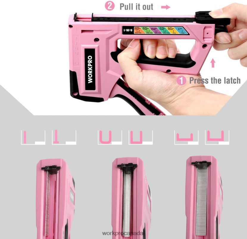 Pink/Grey WORKPRO 6-in-1 Manual Brad Nailer Upholstery Stapler Nail Gun Tool ZNRDXV59