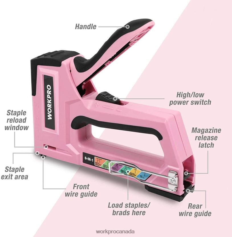 Pink/Grey WORKPRO 6-in-1 Manual Brad Nailer Upholstery Stapler Nail Gun Tool ZNRDXV59