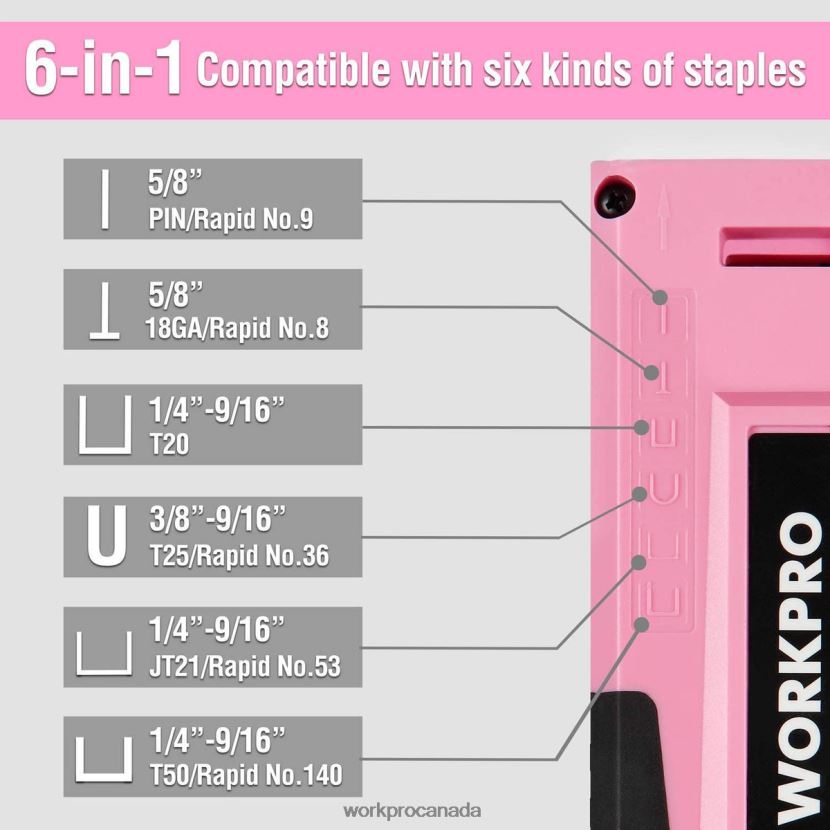 Pink/Grey WORKPRO 6-in-1 Manual Brad Nailer Upholstery Stapler Nail Gun Tool ZNRDXV59