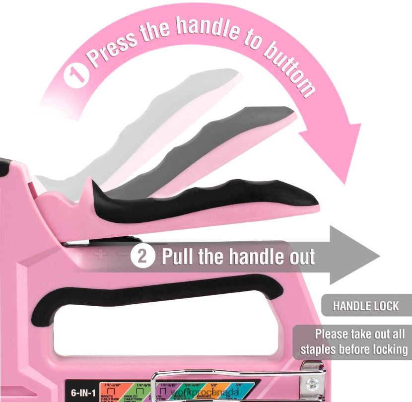 Pink/Grey WORKPRO 6-in-1 Manual Brad Nailer Upholstery Stapler Nail Gun Tool ZNRDXV59