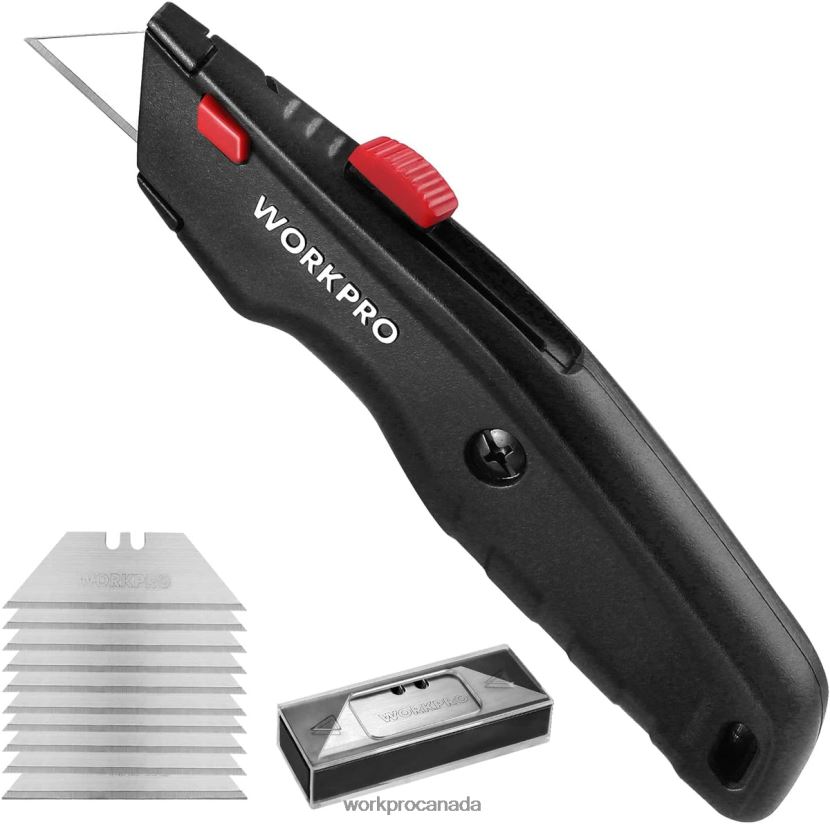 Black/Blue/Red WORKPRO Premium Utility Knife, Retractable All Metal Heavy Duty Box Cutter, Quick Change Blade Razor Knife, with 10 Extra Blades Tool ZNRDXV51