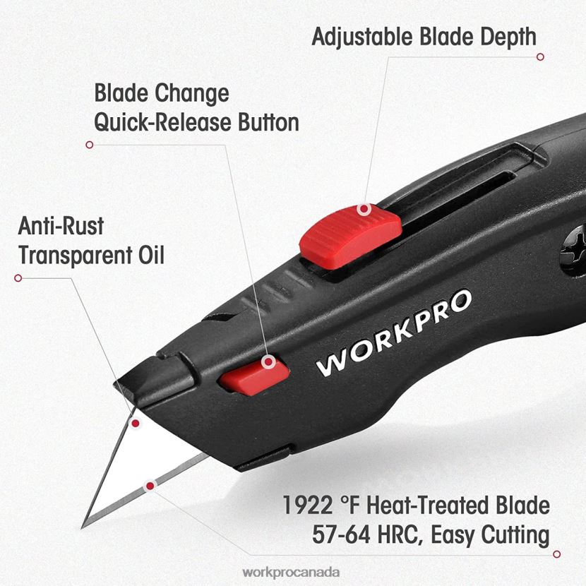 Black/Blue/Red WORKPRO Premium Utility Knife, Retractable All Metal Heavy Duty Box Cutter, Quick Change Blade Razor Knife, with 10 Extra Blades Tool ZNRDXV51