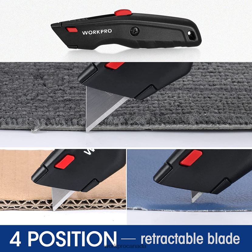 Black/Blue/Red WORKPRO Premium Utility Knife, Retractable All Metal Heavy Duty Box Cutter, Quick Change Blade Razor Knife, with 10 Extra Blades Tool ZNRDXV51