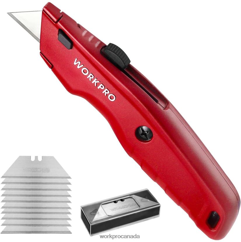 Black/Blue/Red WORKPRO Premium Utility Knife, Retractable All Metal Heavy Duty Box Cutter, Quick Change Blade Razor Knife, with 10 Extra Blades Tool ZNRDXV51