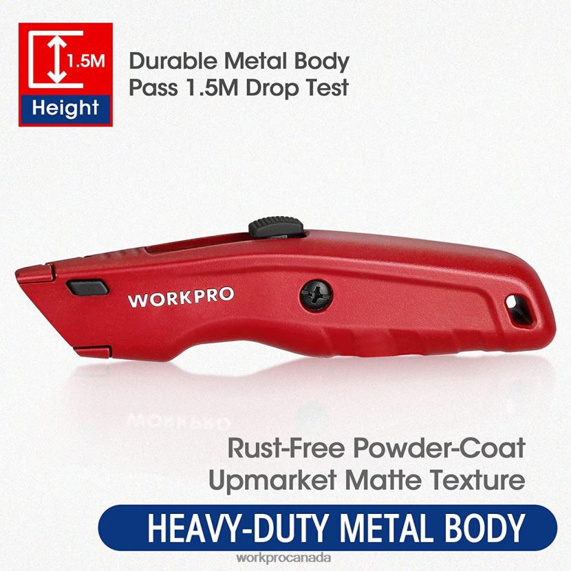 Black/Blue/Red WORKPRO Premium Utility Knife, Retractable All Metal Heavy Duty Box Cutter, Quick Change Blade Razor Knife, with 10 Extra Blades Tool ZNRDXV51