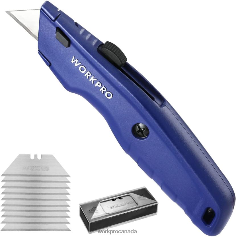 Black/Blue/Red WORKPRO Premium Utility Knife, Retractable All Metal Heavy Duty Box Cutter, Quick Change Blade Razor Knife, with 10 Extra Blades Tool ZNRDXV51