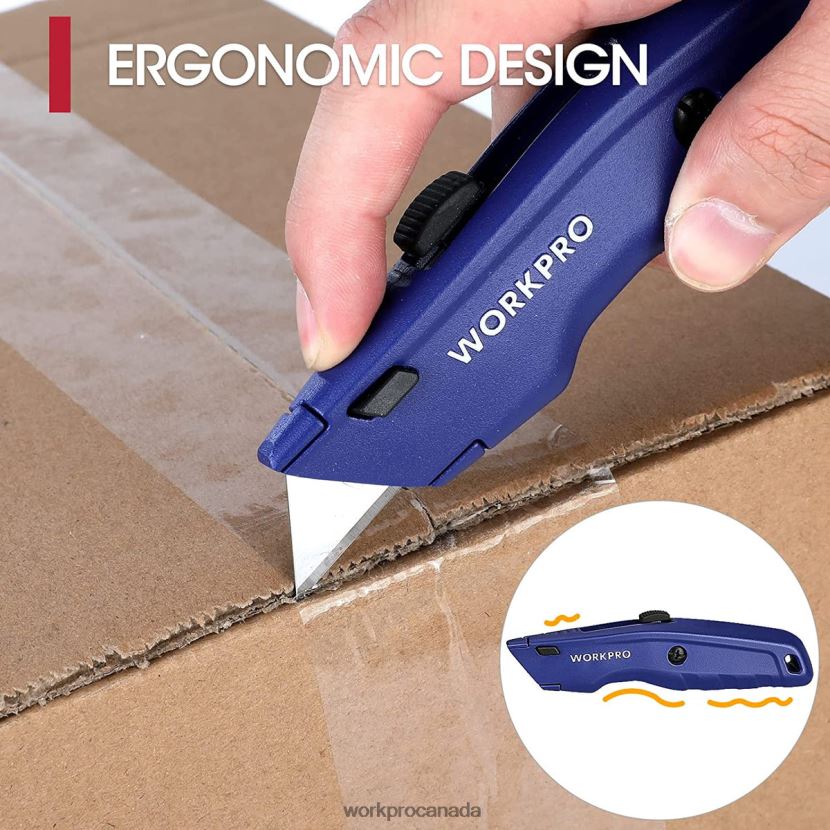 Black/Blue/Red WORKPRO Premium Utility Knife, Retractable All Metal Heavy Duty Box Cutter, Quick Change Blade Razor Knife, with 10 Extra Blades Tool ZNRDXV51