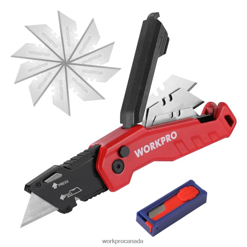 Blue/Red/Pink WORKPRO Folding Utility Knife, Quick Change Box Cutte 13 Extra Blades Included Tool ZNRDXV52