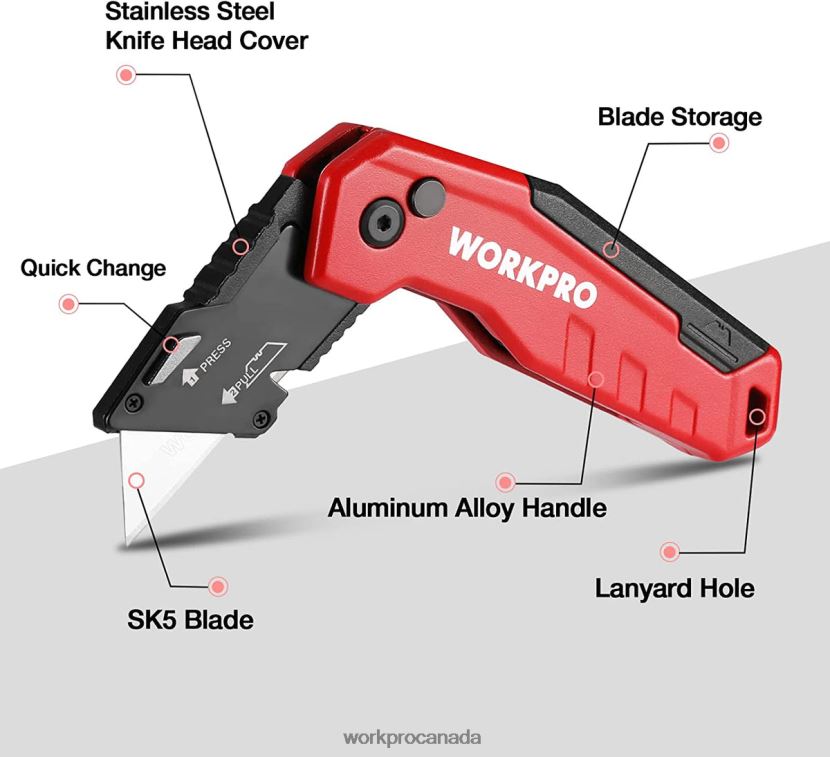 Blue/Red/Pink WORKPRO Folding Utility Knife, Quick Change Box Cutte 13 Extra Blades Included Tool ZNRDXV52