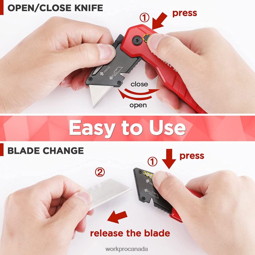 Blue/Red/Pink WORKPRO Folding Utility Knife, Quick Change Box Cutte 13 Extra Blades Included Tool ZNRDXV52
