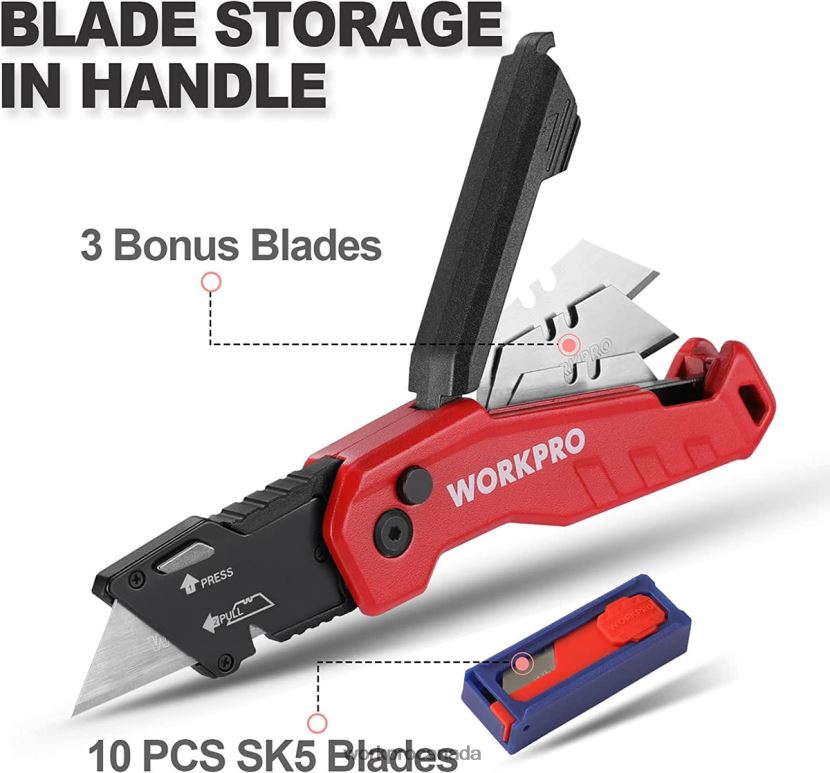 Blue/Red/Pink WORKPRO Folding Utility Knife, Quick Change Box Cutte 13 Extra Blades Included Tool ZNRDXV52