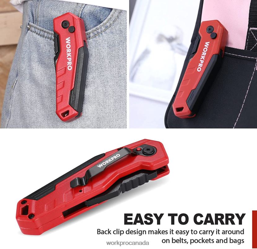Blue/Red/Pink WORKPRO Folding Utility Knife, Quick Change Box Cutte 13 Extra Blades Included Tool ZNRDXV52