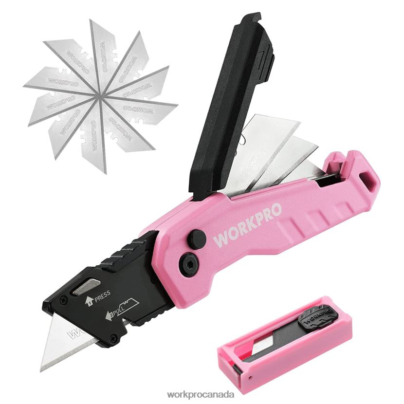 Blue/Red/Pink WORKPRO Folding Utility Knife, Quick Change Box Cutte 13 Extra Blades Included Tool ZNRDXV52