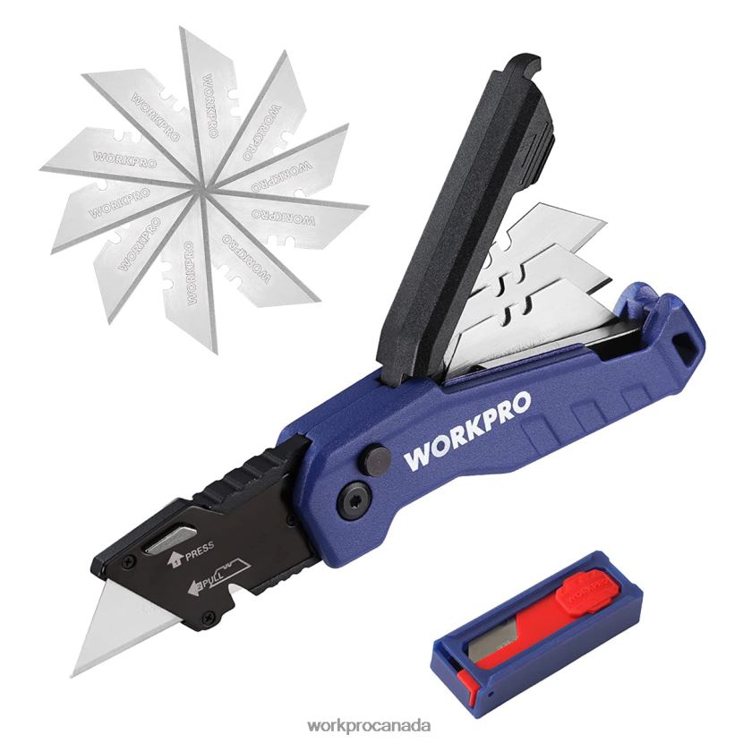Blue/Red/Pink WORKPRO Folding Utility Knife, Quick Change Box Cutte 13 Extra Blades Included Tool ZNRDXV52