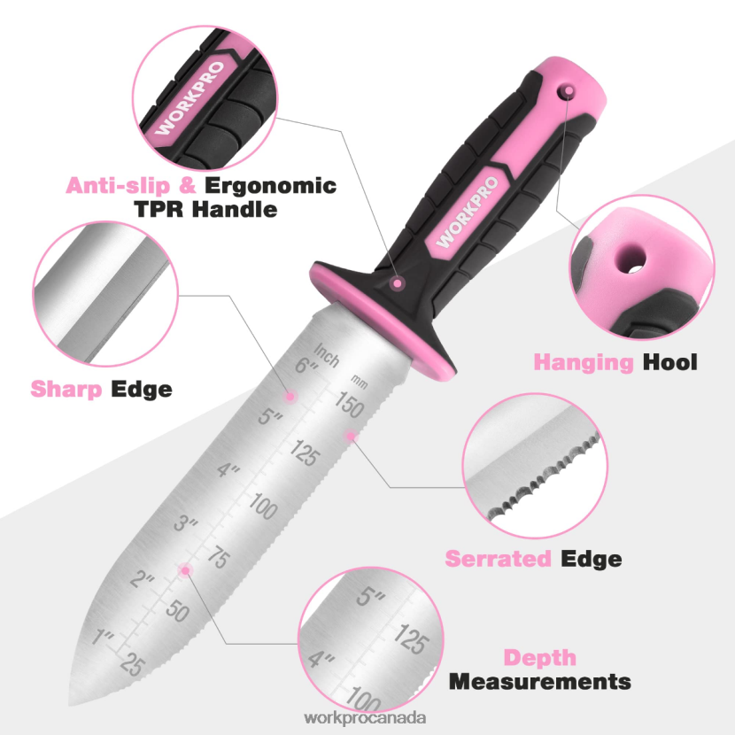 Green/Pink WORKPRO Garden Knife with Oxford Sheath, Stainless Steel Blade with Cutting Edge Tool ZNRDXV283