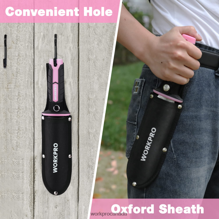 Green/Pink WORKPRO Garden Knife with Oxford Sheath, Stainless Steel Blade with Cutting Edge Tool ZNRDXV283